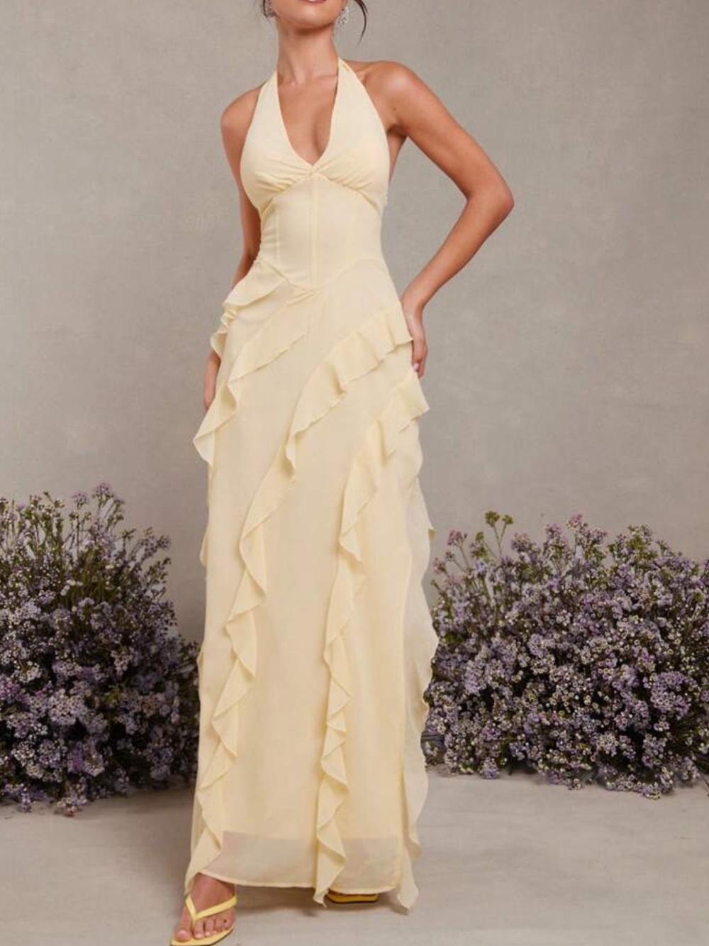 NEW Cream Halter Ruffle Maxi Dress Size 6 Wedding Guest Vacation